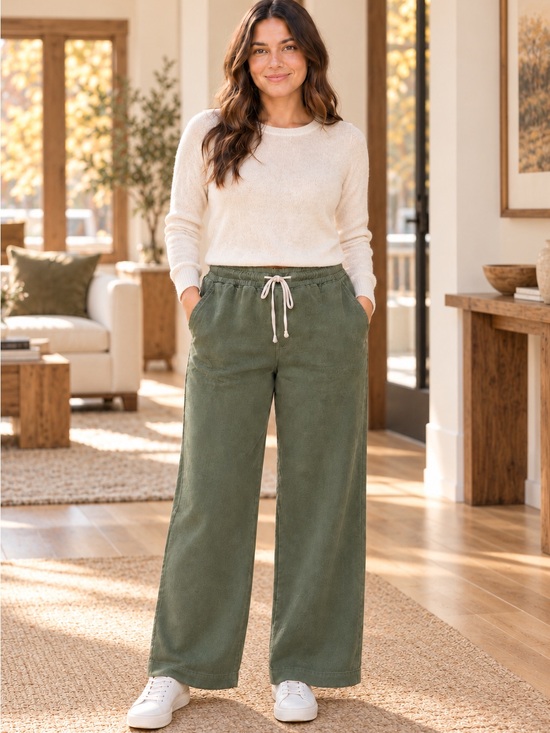 aerie Pants - Aerie Soft Landing Wide Leg Pants Olive Green Large Short Drawstring